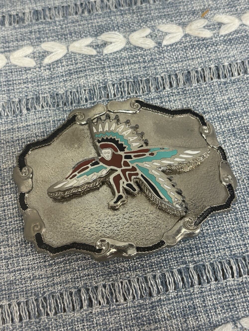 Vintage Belt Buckle Dancing Hopi Eagle Kachina Southwest American FHC